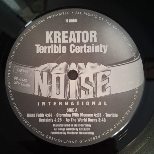 Kreator Terrible Certainty vinyl record, original 1987 German edition