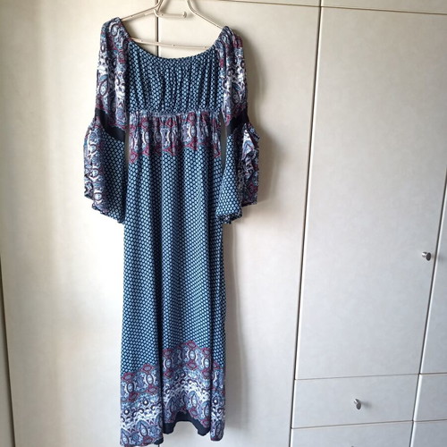 Maxi dress boho ethnic with elastic under bust and neckline like new