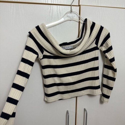 Stradivarius striped beige dark blue blouse used, size M