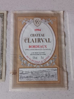 Ετικέτες Chateau Les Moulinieres 1995, Chateau Larchery 1998, Chateau Clairval 1994 μεταχειρισμένες