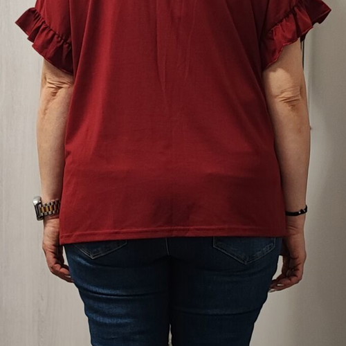 Shein Curve blouse burgundy with v-neck and ruffles, like new, size XL