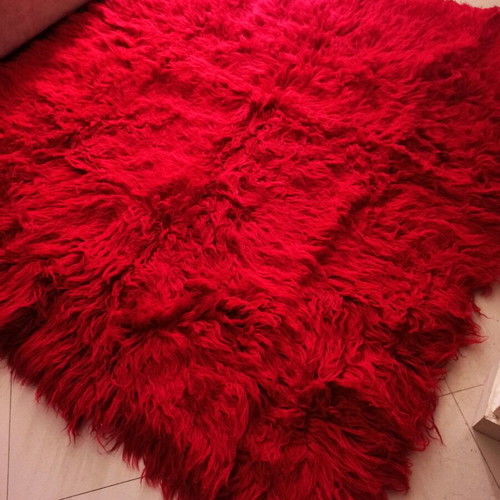 Red flokati velentza rug like new, traditional wool carpet