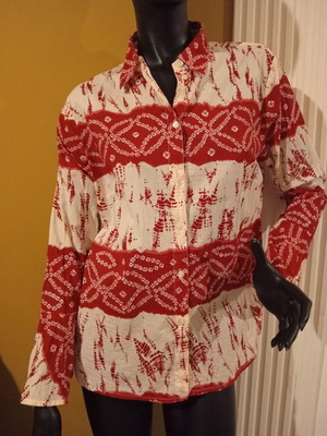 Long-sleeve thin cotton shirt, UK 18, red and cream