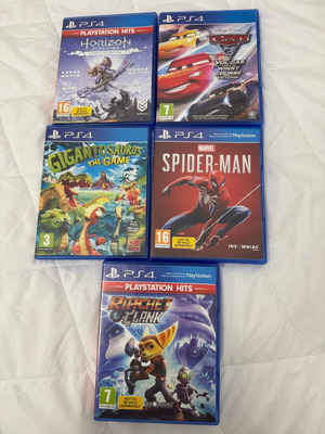 PS4 game set like new with 5 action, adventure and racing titles