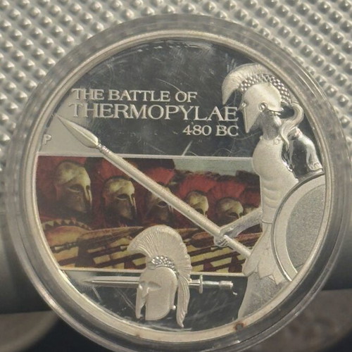 Silver coin 1 ounce 2009 proof Tuvalu Battle of Thermopylae used