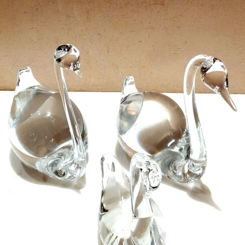 Set of 3 Crystal Swan Figures Kosta Boda & Hering Crystal new