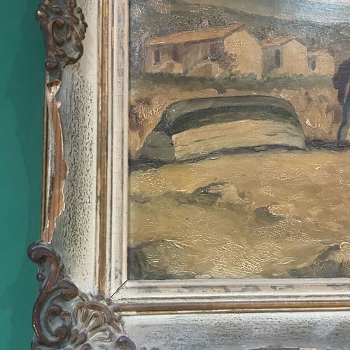 Έργο τέχνης μεταχειρισμένο πολύ παλιό με θέμα Ακρογυάλι σε κορνίζα