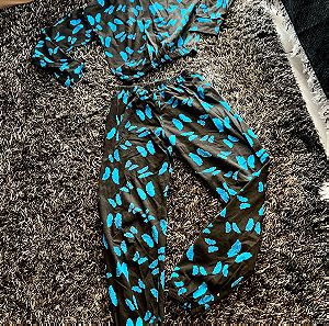 Σετ φόρμας λεπτή μαύρη με γαλάζιες πεταλούδες Νο S