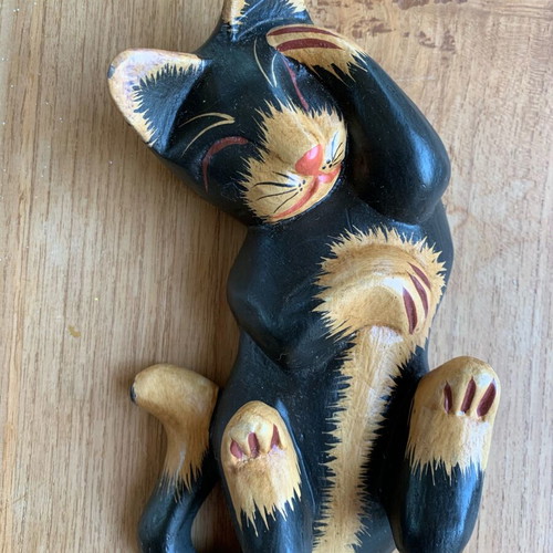 Decorative wooden cat figure new, handmade
