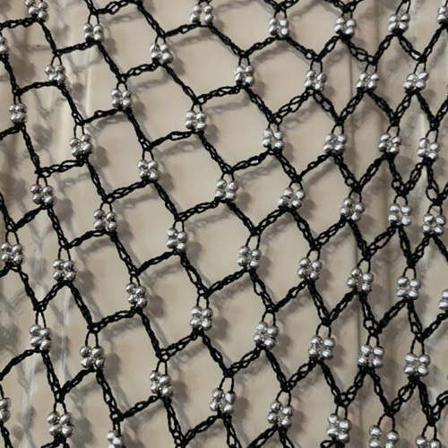 Knitted sleeveless fishnet vest L like new, black with silver beads