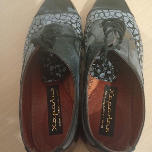 Haralas Vintage men's leather shoes, black Oxford Derby