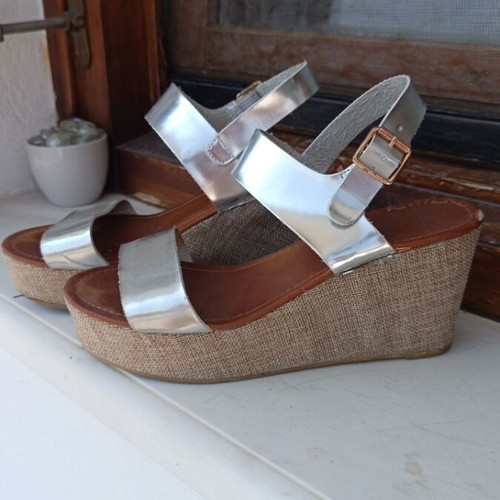 Silver platform sandals, size 38