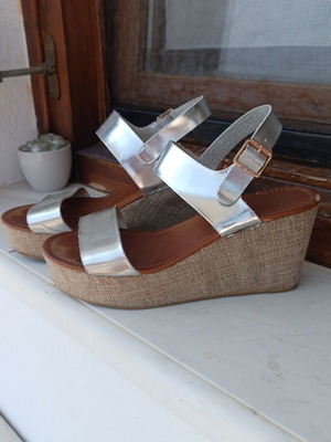 Silver platform sandals, size 38