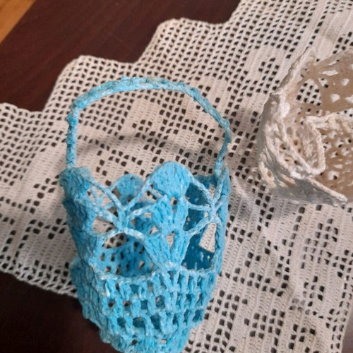 Handmade small knitted baskets used, pack from 1960