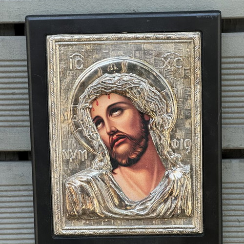 Silver Jesus Christ Icon 925 with 24K Gold, handmade, used