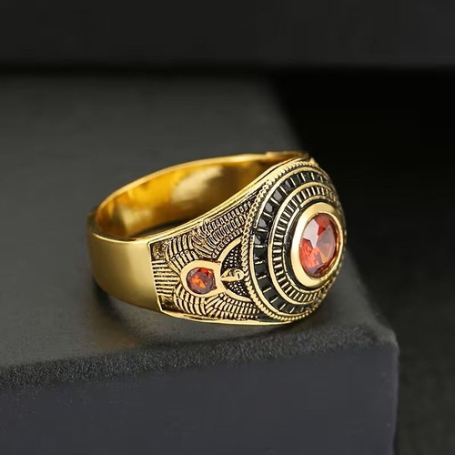 Retro men's ring Hercules red zirconium new