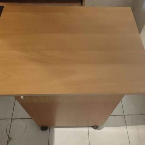 Office cabinet with cupboard and shelves, like new, brown melamine, with wheels