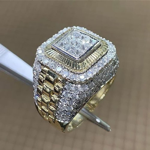 Men's ring new with white topaz and zircon 10K gold plating