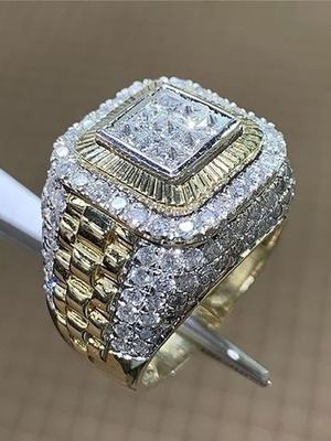 Men's ring new with white topaz and zircon 10K gold plating