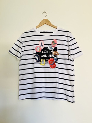 Zara Trafaluc striped T-shirt with colorful patches size L like new