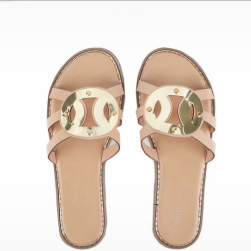 Iris leather sandals like new, beige with gold detail, size 39