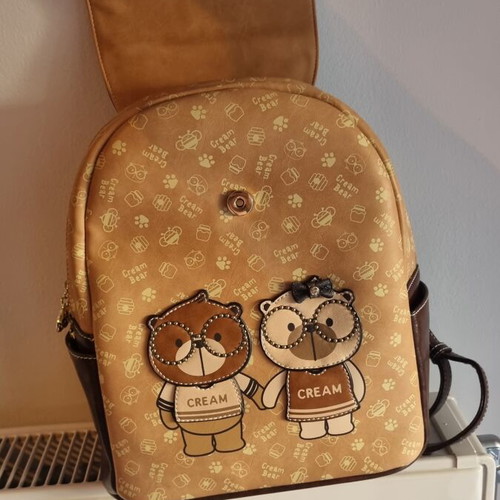 Cream Bear backpack like new, beige with bear design