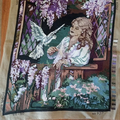 Handmade embroidered textile painting 1x0.50 art piece like new