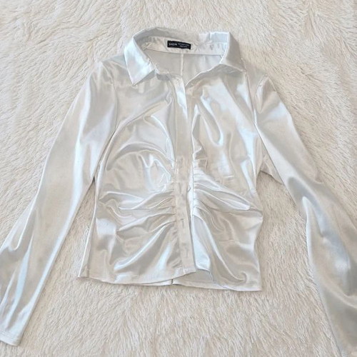 Shein white satin shirt with gathers like new, size L