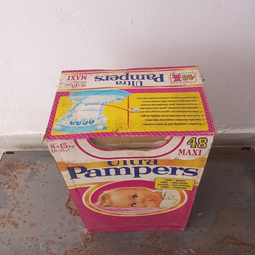 Collectible Pampers box used, red PASOK Koskotas 1980