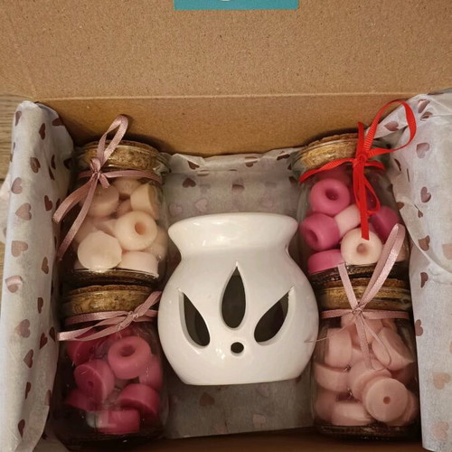 Wax melts set with 4 glass jars and aromatic burner, new