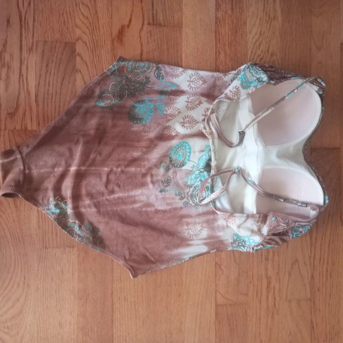 Women's one-piece swimsuit like new, brown and turquoise paisley, size M