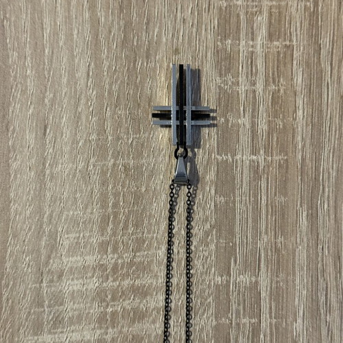 Stavros stainless steel cross with fine black chain like new