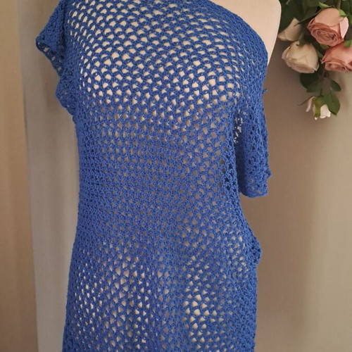 Blue Knitted Tunic One Size handmade