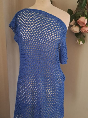 Blue Knitted Tunic One Size handmade
