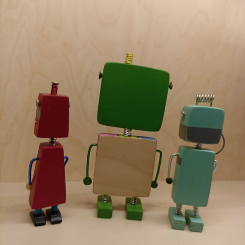 Vintage set of 3 handmade wooden robots new decorative