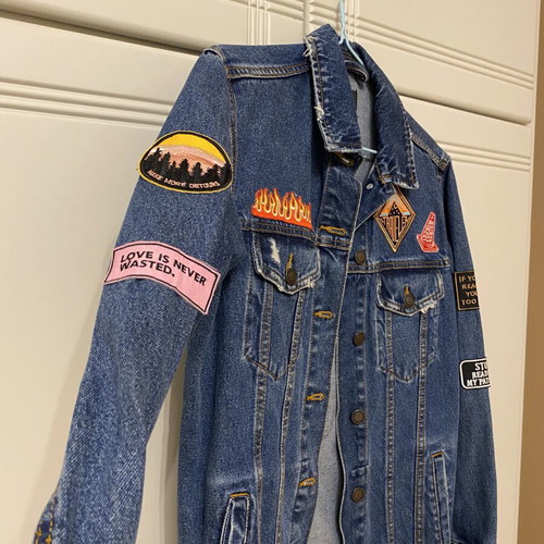 Bershka Denim jacket with patches, like new, size XS-S