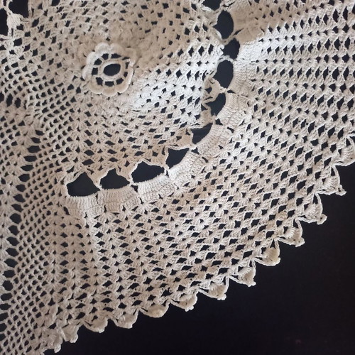 Crochet embroidery used, length 74cm width 45cm