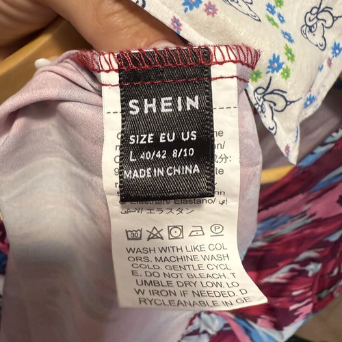 Shein wrap dress large with abstract print like new, pink multicolor