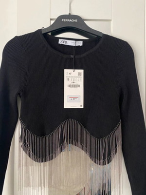 Zara top crop with silver fringes new, size S