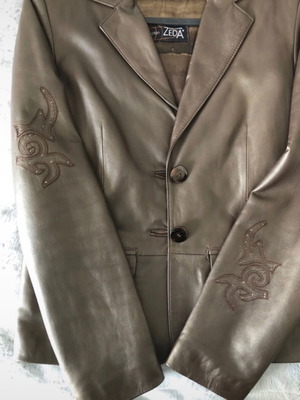 Zeda leather blazer brown-olive size L like new