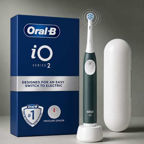 Oral-B iO Series 2 electric toothbrush with travel case, green