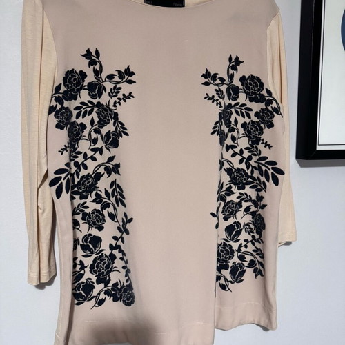 Sfera blouse with 3/4 sleeve used, light salmon with blue velvet designs