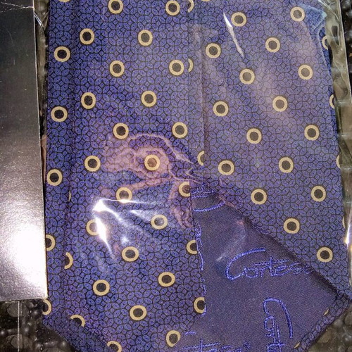 Le Cravatte Cortese tie new, 100% silk, blue with black polka dots