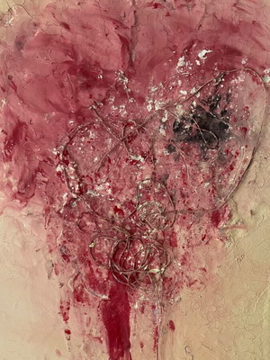 Genesis original acrylic painting with plaster and twine