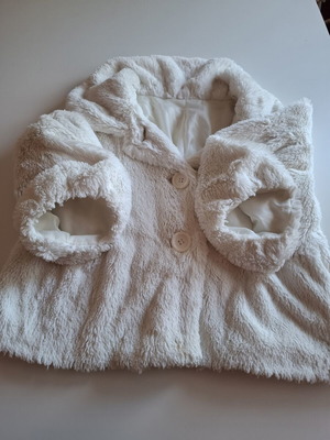 White fluffy coat with 3/4 sleeve, used, size L