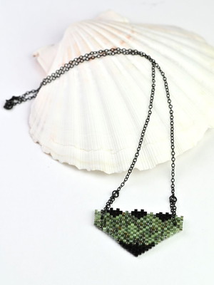 Green and black necklace with triangular pendant custom made