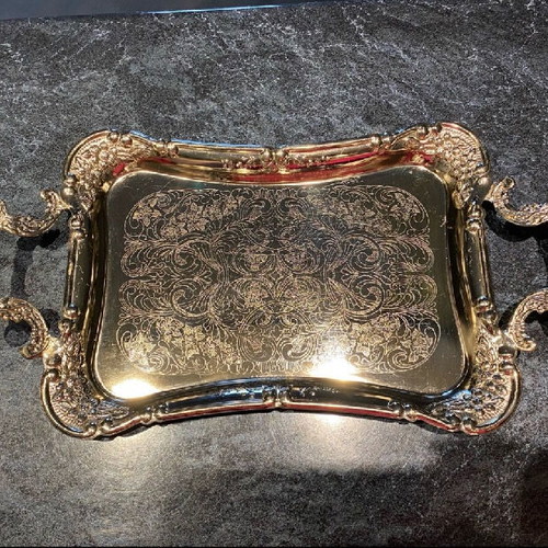 Metal serving trays used, silver color, vintage, Twin Bird