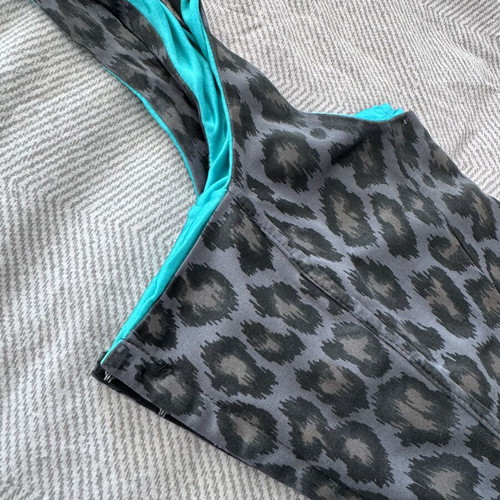 Vintage Leopard Bustier Corset used, size S/XS, grey-turquoise