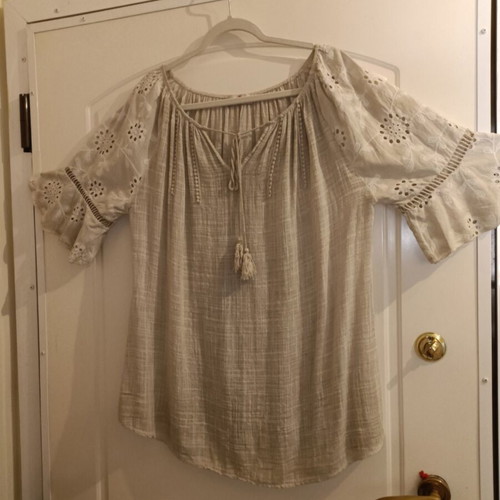 Women's airy blouse 4XL like new, cotton with embroidery beige