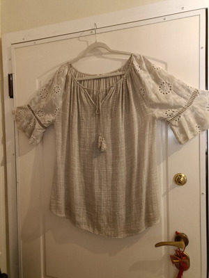 Women's airy blouse 4XL like new, cotton with embroidery beige